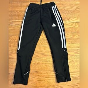 Adidas Kids Black Joggers with White Stripes 7/8